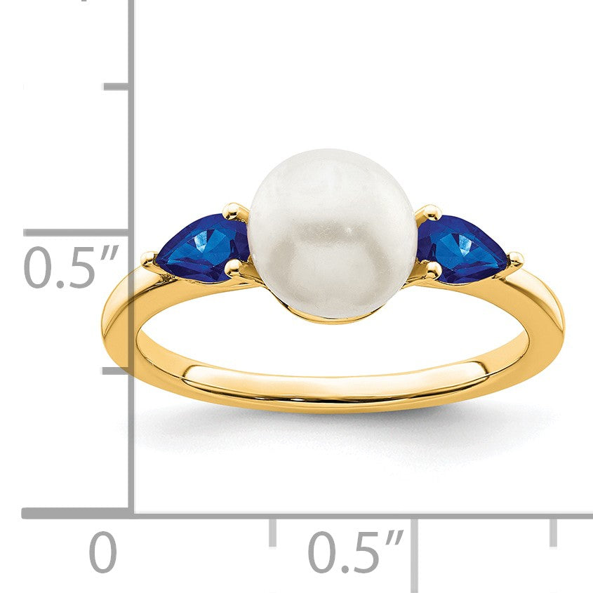 14k White Gold 6-7mm Freshwater Cultured Pearl and Pear Sapphire Ring