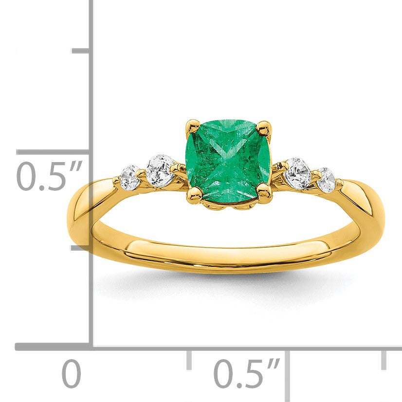 14k Polished 1/8 carat Diamond and 5.5mm Cushion Emerald Ring