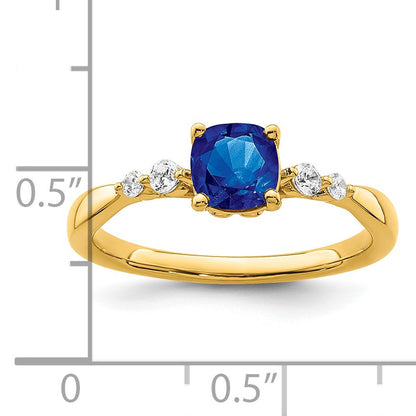 14k Polished 1/8 carat Diamond and 5.5mm Cushion Blue Sapphire Ring