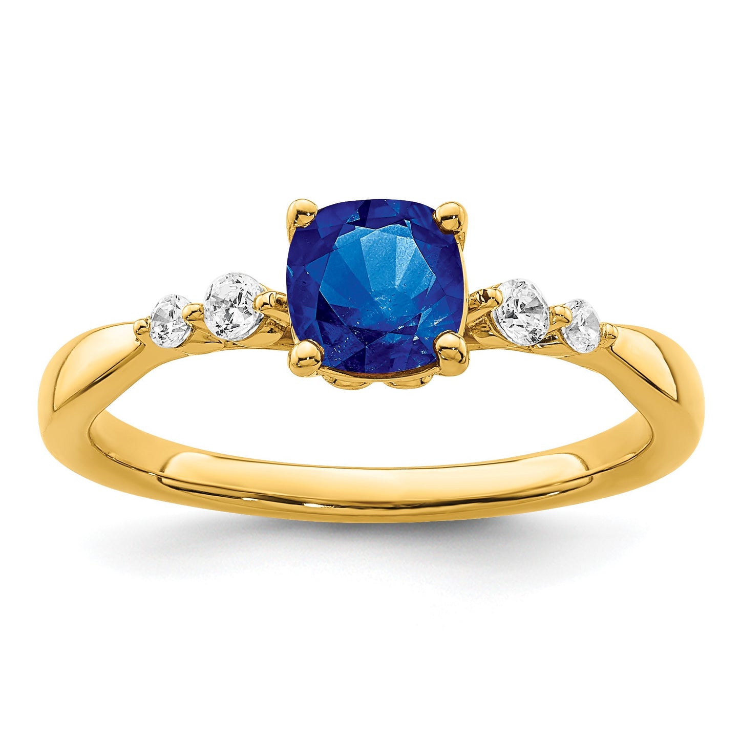 14k Polished 1/8 carat Diamond and 5.5mm Cushion Blue Sapphire Ring