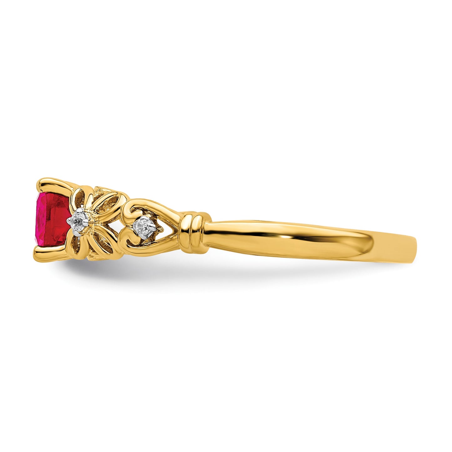 14k White Gold Polished 5mm Cushion Ruby and Diamond Filigree Ring