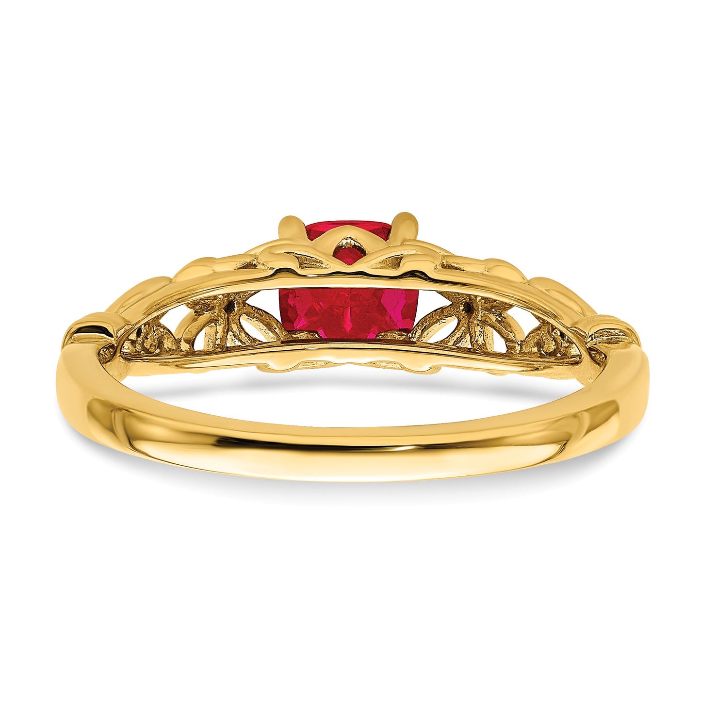 14k White Gold Polished 5mm Cushion Ruby and Diamond Filigree Ring