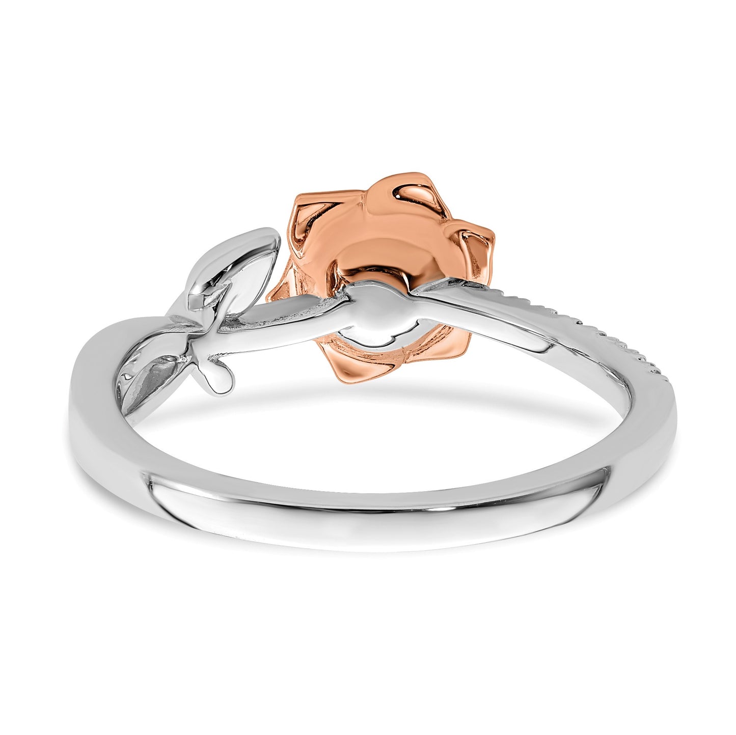 14K Two-tone White and Rose Gold Ruby and Diamond Flower Size 7 Ring