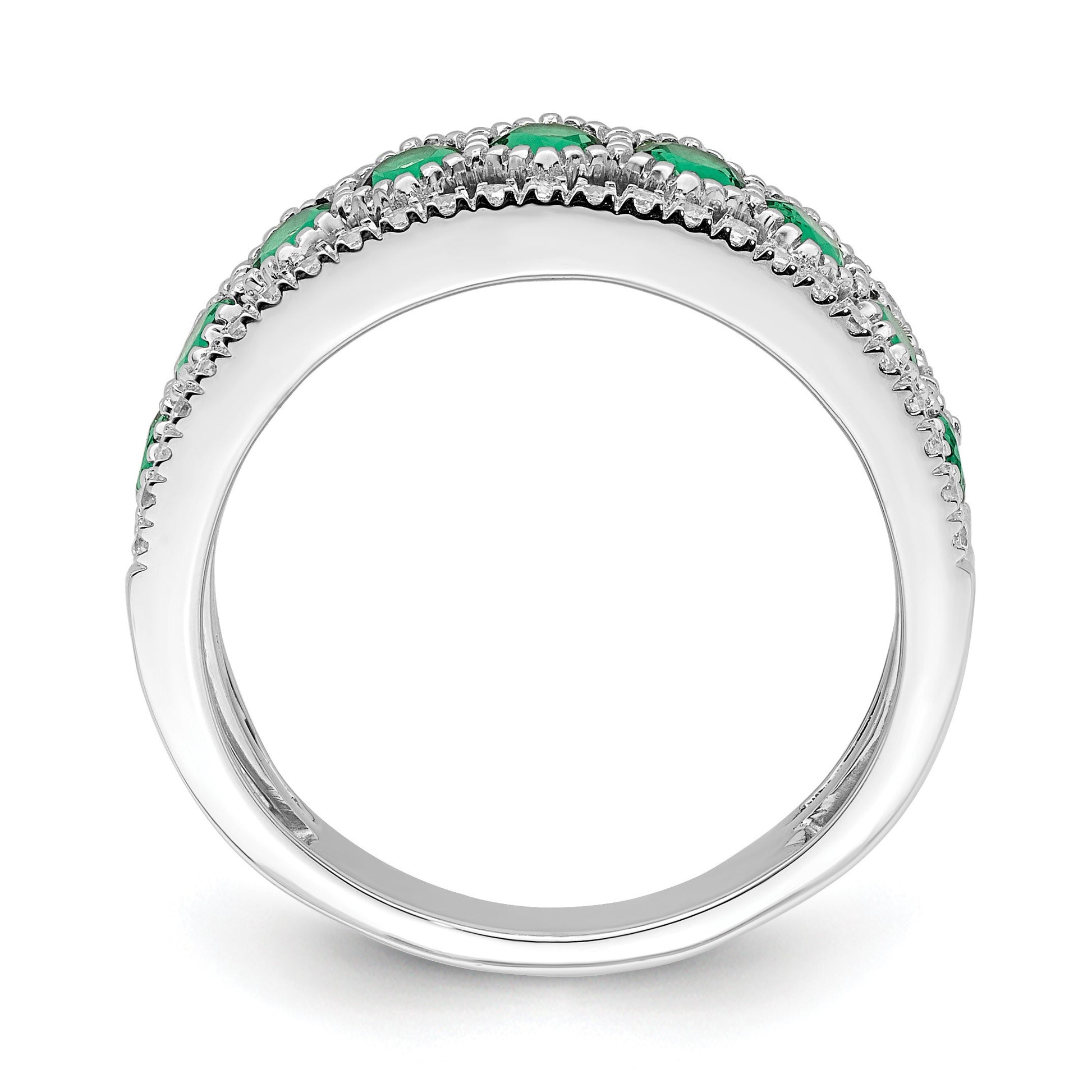 14k White Gold Graduated Emerald and 1/3 carat Diamond Ring