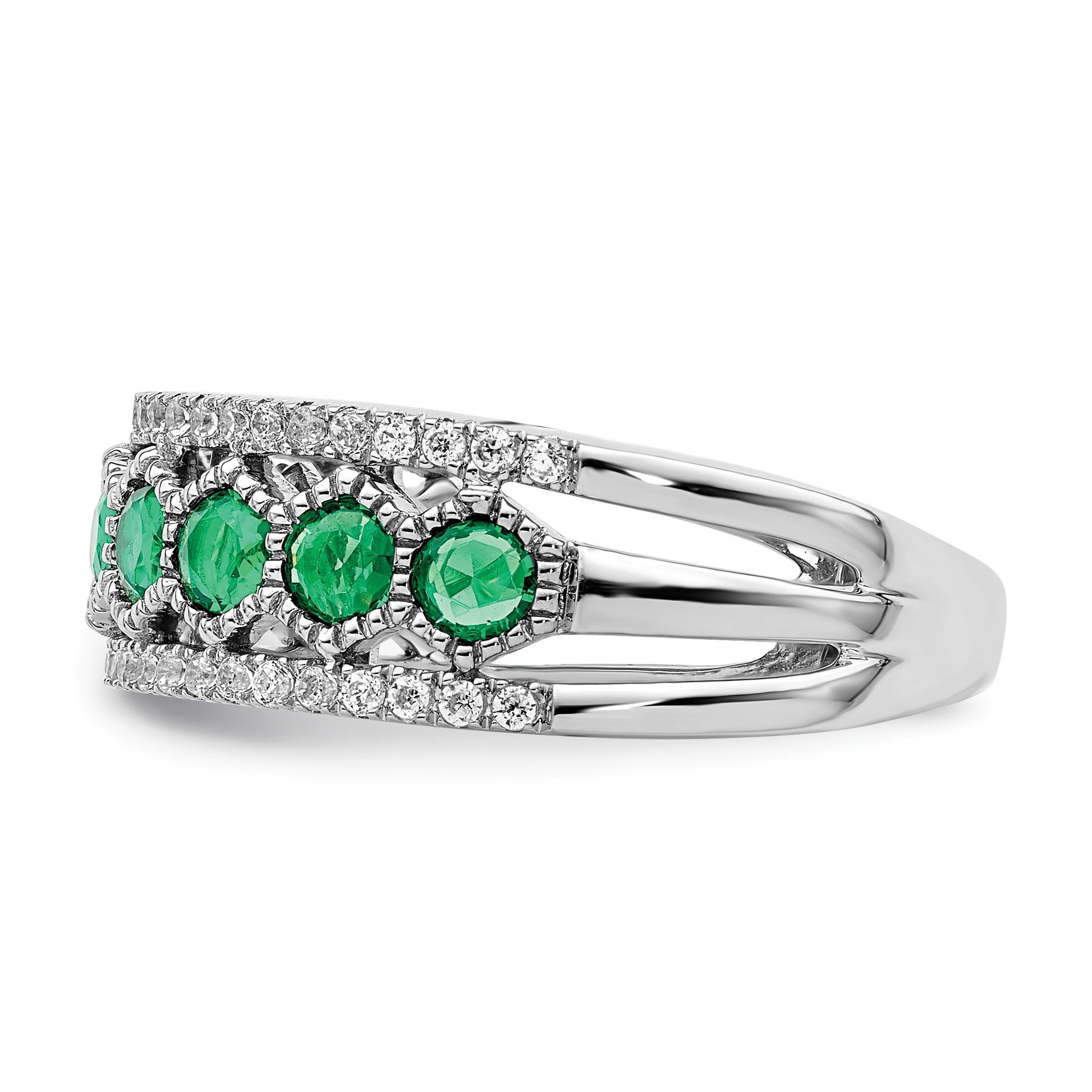 14k White Gold Graduated Emerald and 1/3 carat Diamond Ring