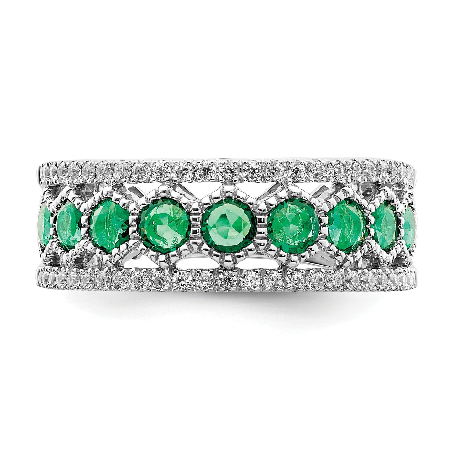 14k White Gold Graduated Emerald and 1/3 carat Diamond Ring