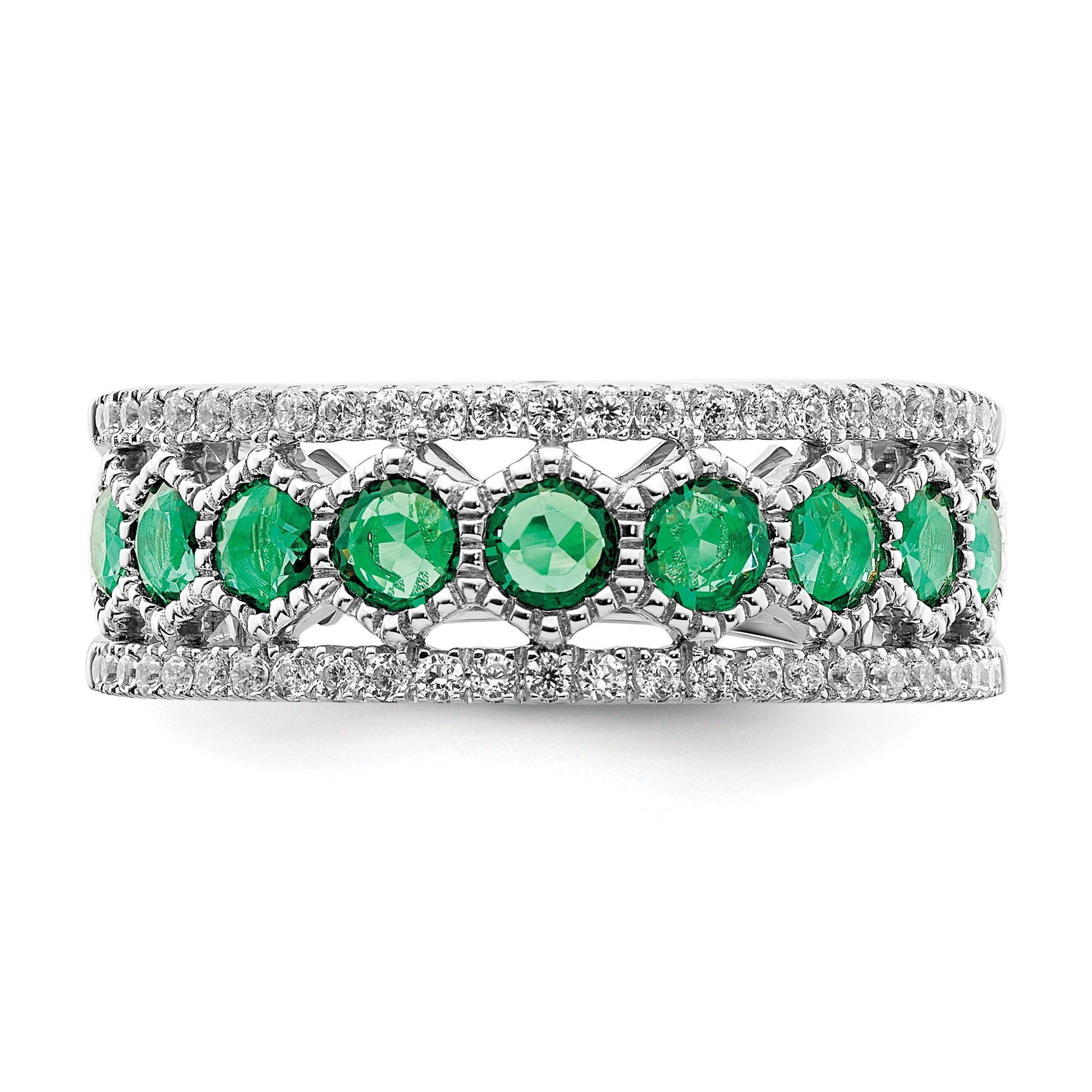 14k White Gold Graduated Emerald and 1/3 carat Diamond Ring