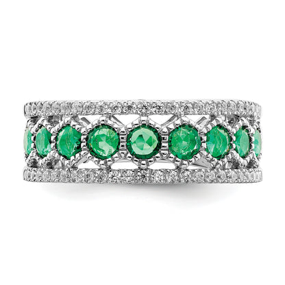 14k White Gold Graduated Emerald and 1/3 carat Diamond Ring