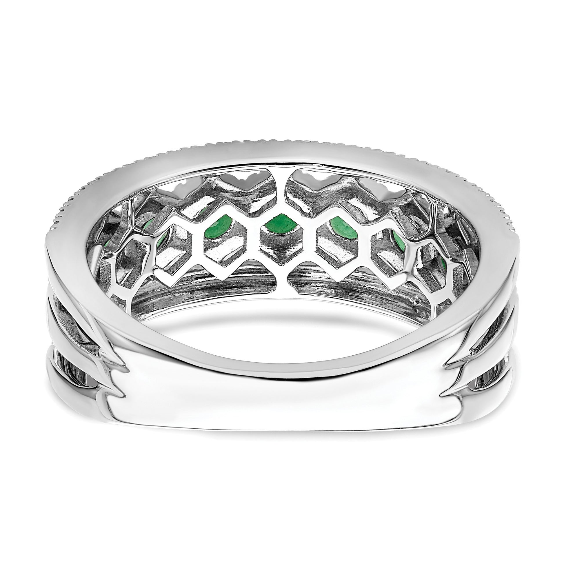 14k White Gold Graduated Emerald and 1/3 carat Diamond Ring
