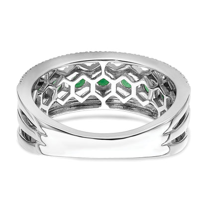 14k White Gold Graduated Emerald and 1/3 carat Diamond Ring
