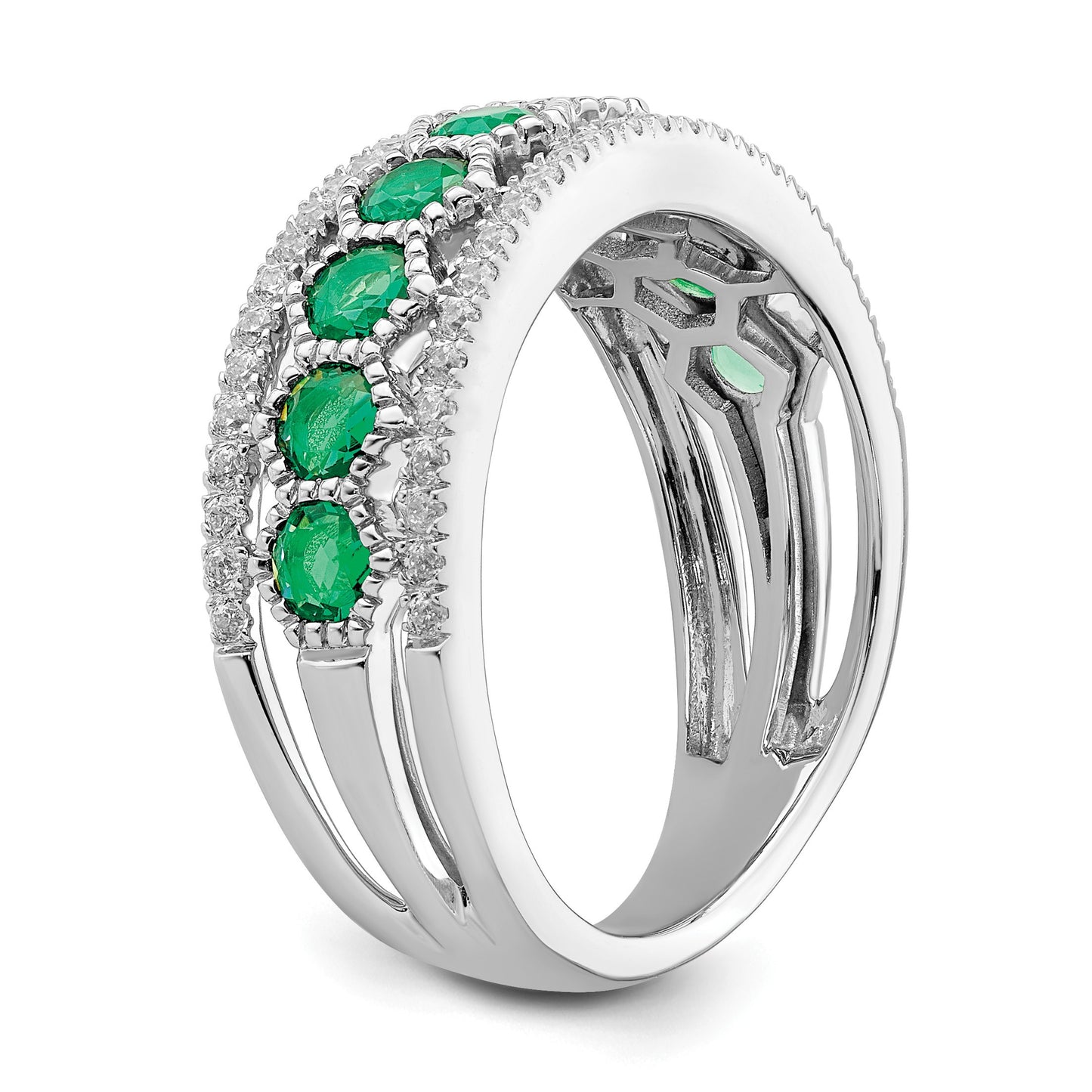 14k White Gold Graduated Emerald and 1/3 carat Diamond Ring