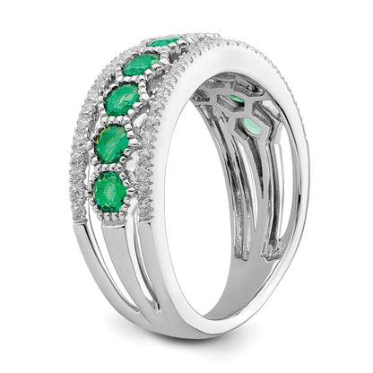 14k White Gold Graduated Emerald and 1/3 carat Diamond Ring
