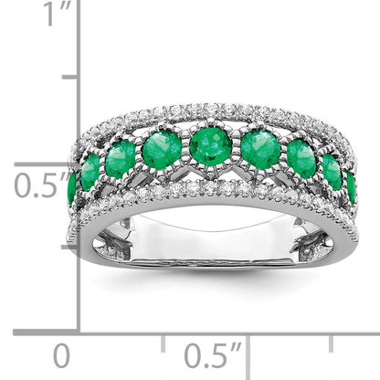 14k White Gold Graduated Emerald and 1/3 carat Diamond Ring