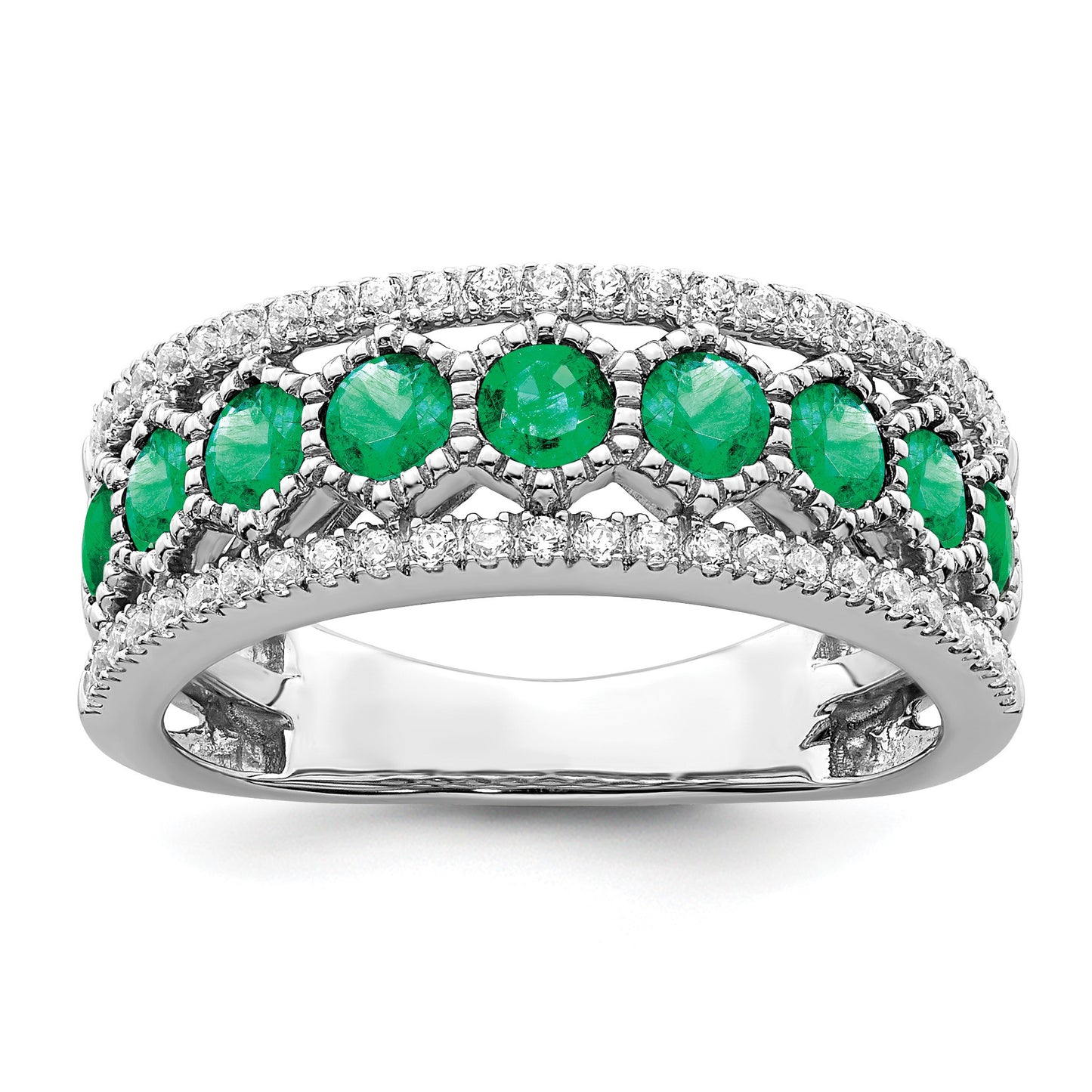 14k White Gold Graduated Emerald and 1/3 carat Diamond Ring