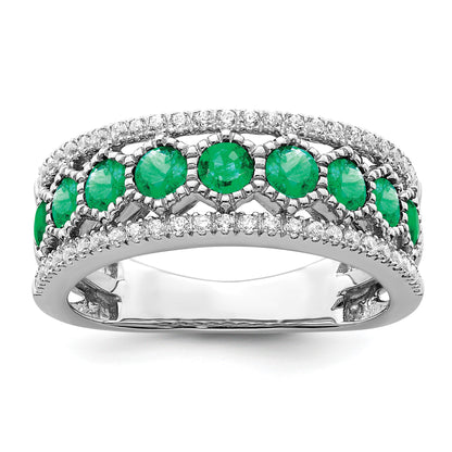 14k White Gold Graduated Emerald and 1/3 carat Diamond Ring
