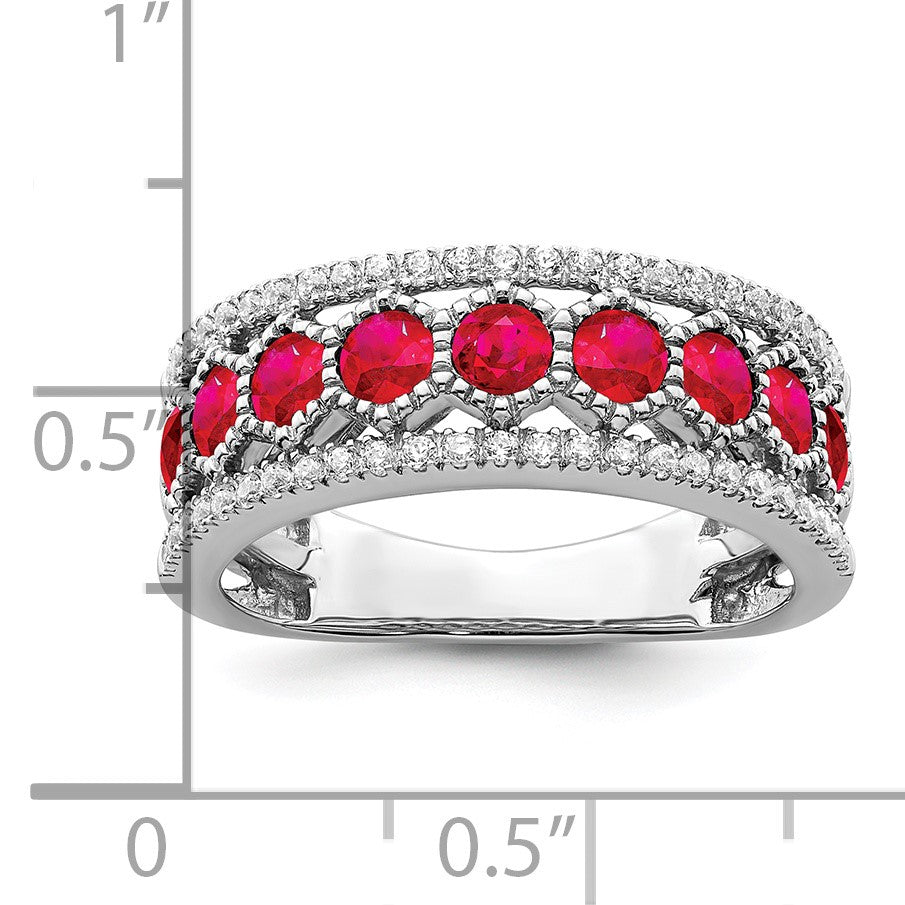 14k White Gold Graduated Ruby and 1/3 carat Diamond Ring