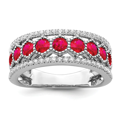 14k White Gold Graduated Ruby and 1/3 carat Diamond Ring