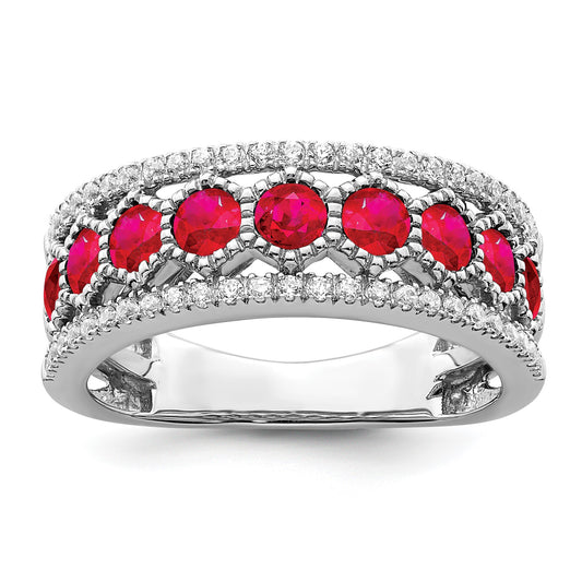 14k White Gold Graduated Ruby and 1/3 carat Diamond Ring