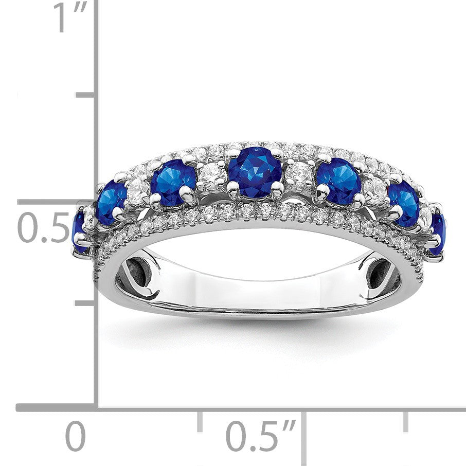 14k White Gold Graduated Blue Sapphire and 3/8 carat Diamond Ring