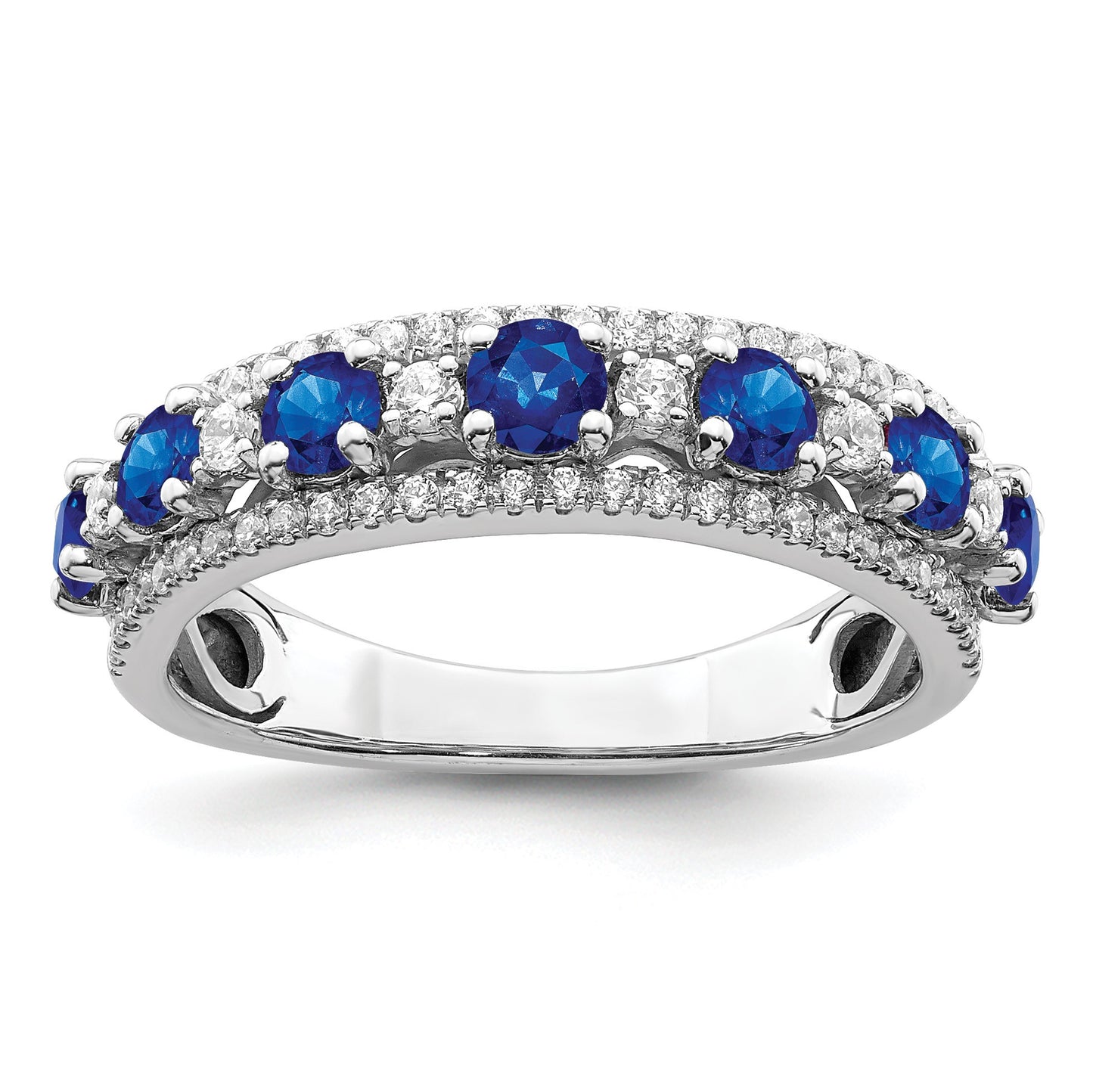 14k White Gold Graduated Blue Sapphire and 3/8 carat Diamond Ring