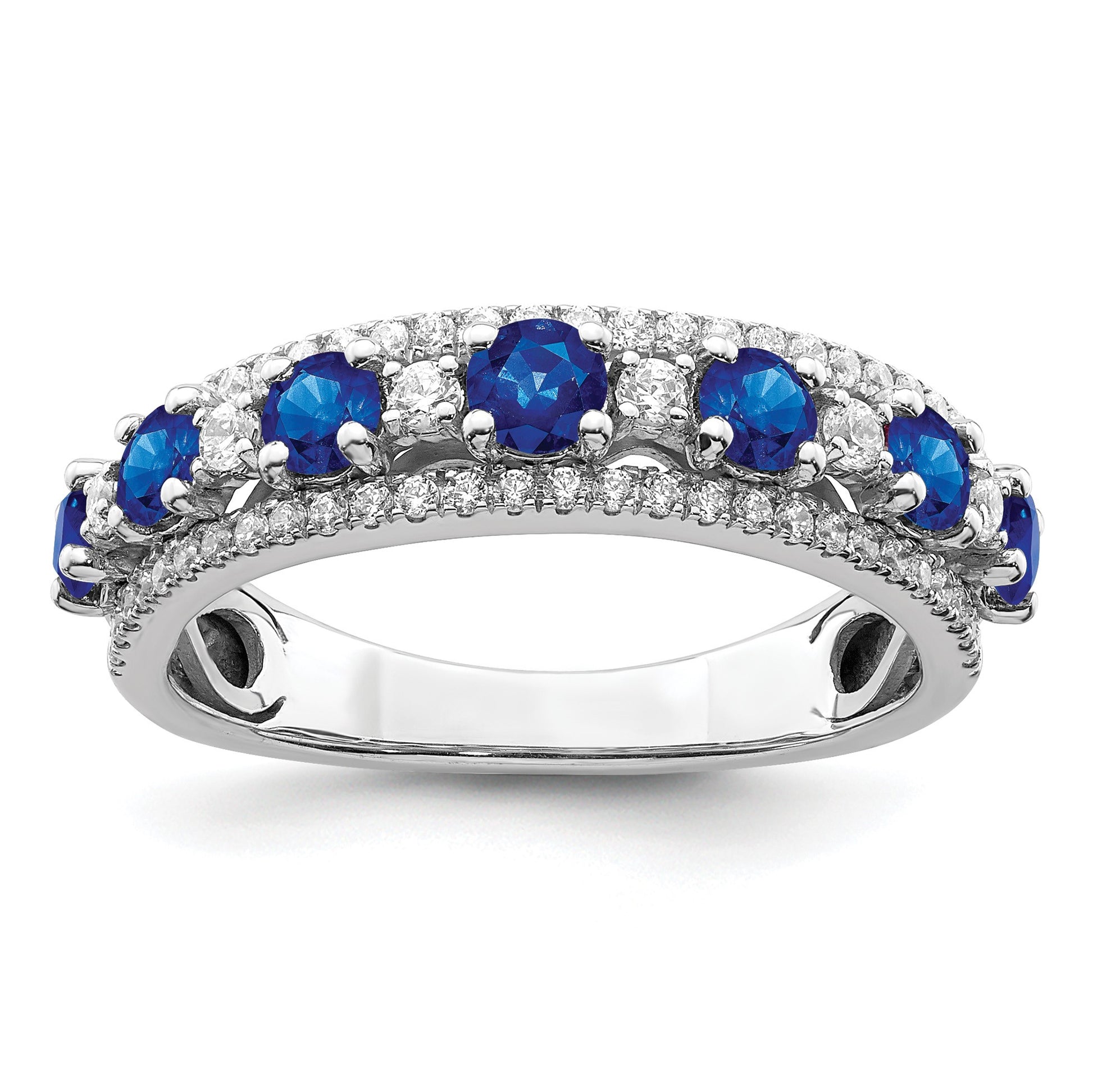 14k White Gold Graduated Blue Sapphire and 3/8 carat Diamond Ring