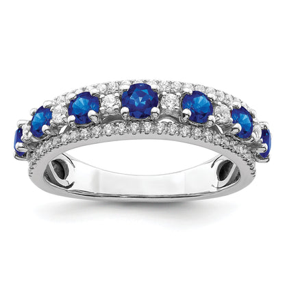 14k White Gold Graduated Blue Sapphire and 3/8 carat Diamond Ring