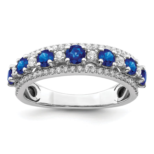 14k White Gold Graduated Blue Sapphire and 3/8 carat Diamond Ring