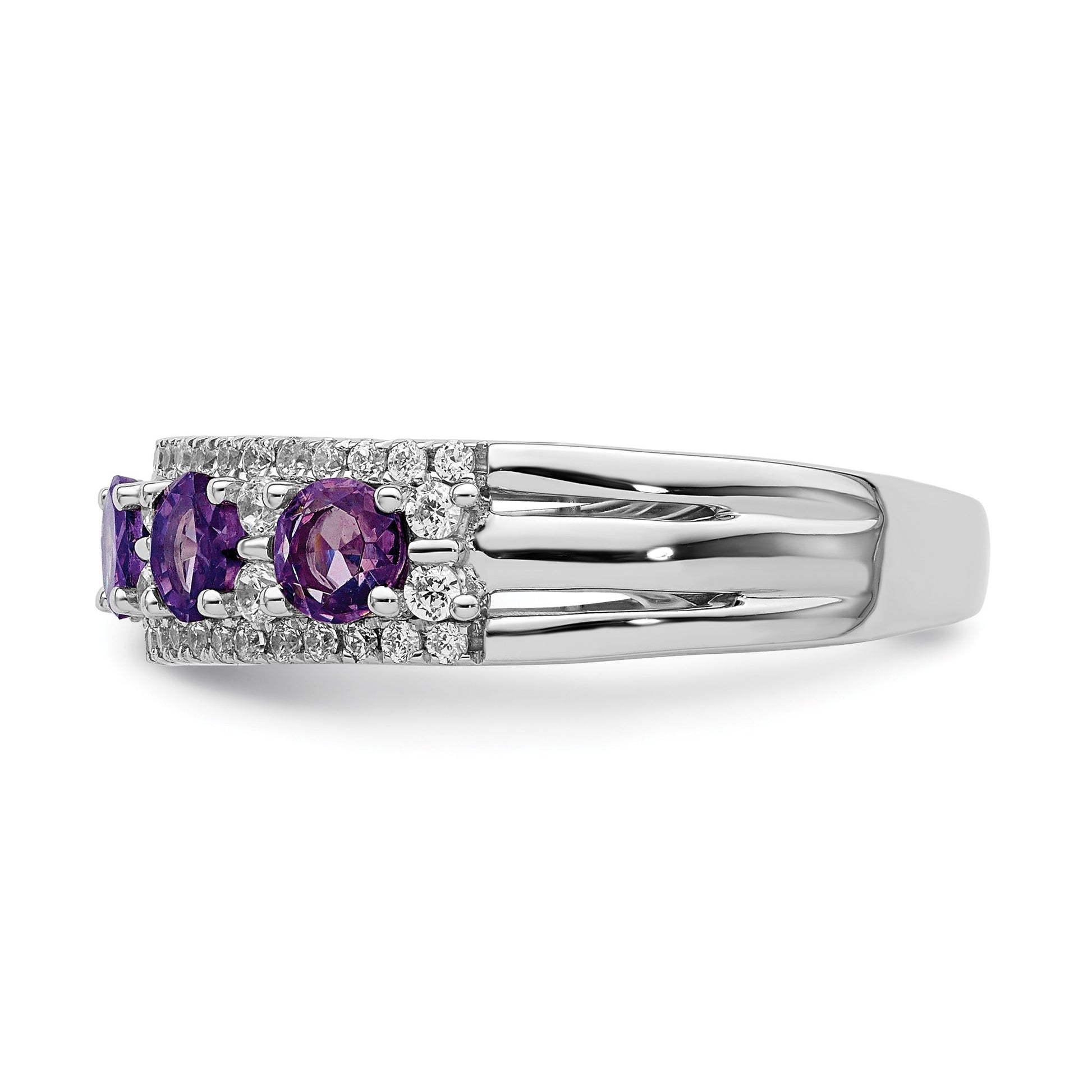 14k White Gold Polished Round Amethyst and 3/8 carat Diamond 5-Stone Ring