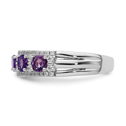 14k White Gold Polished Round Amethyst and 3/8 carat Diamond 5-Stone Ring