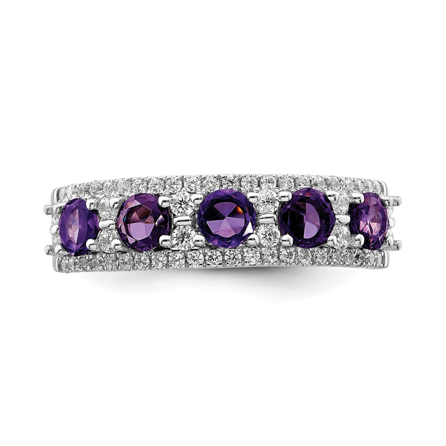 14k White Gold Polished Round Amethyst and 3/8 carat Diamond 5-Stone Ring