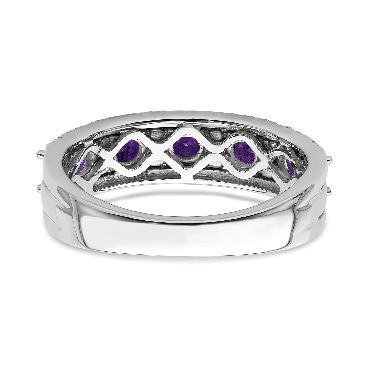 14k White Gold Polished Round Amethyst and 3/8 carat Diamond 5-Stone Ring