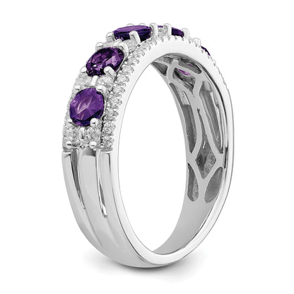 14k White Gold Polished Round Amethyst and 3/8 carat Diamond 5-Stone Ring