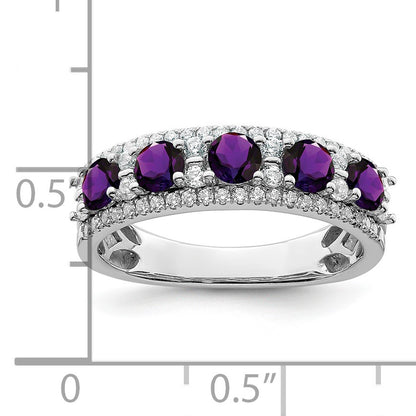 14k White Gold Polished Round Amethyst and 3/8 carat Diamond 5-Stone Ring