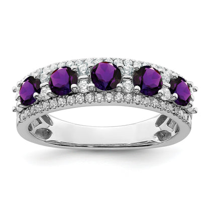 14k White Gold Polished Round Amethyst and 3/8 carat Diamond 5-Stone Ring