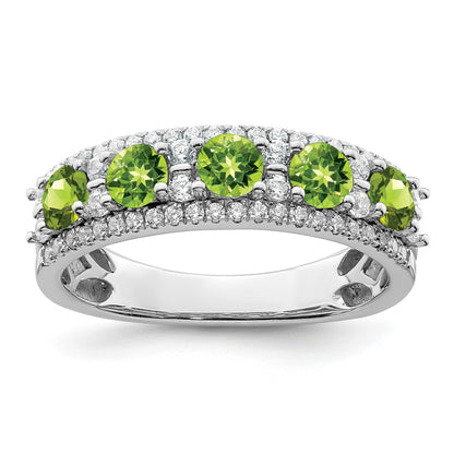 14k White Gold Polished Round Peridot and 3/8 carat Diamond 5-Stone Ring