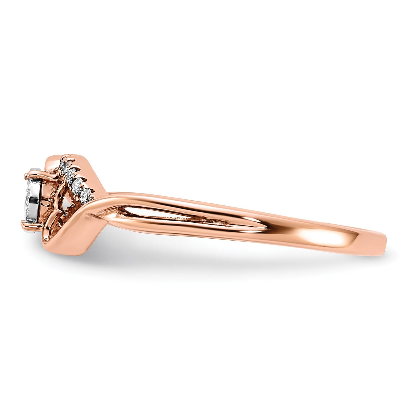 14k Rose Gold Polished 1/8 carat Diamond Side Hearts Ring