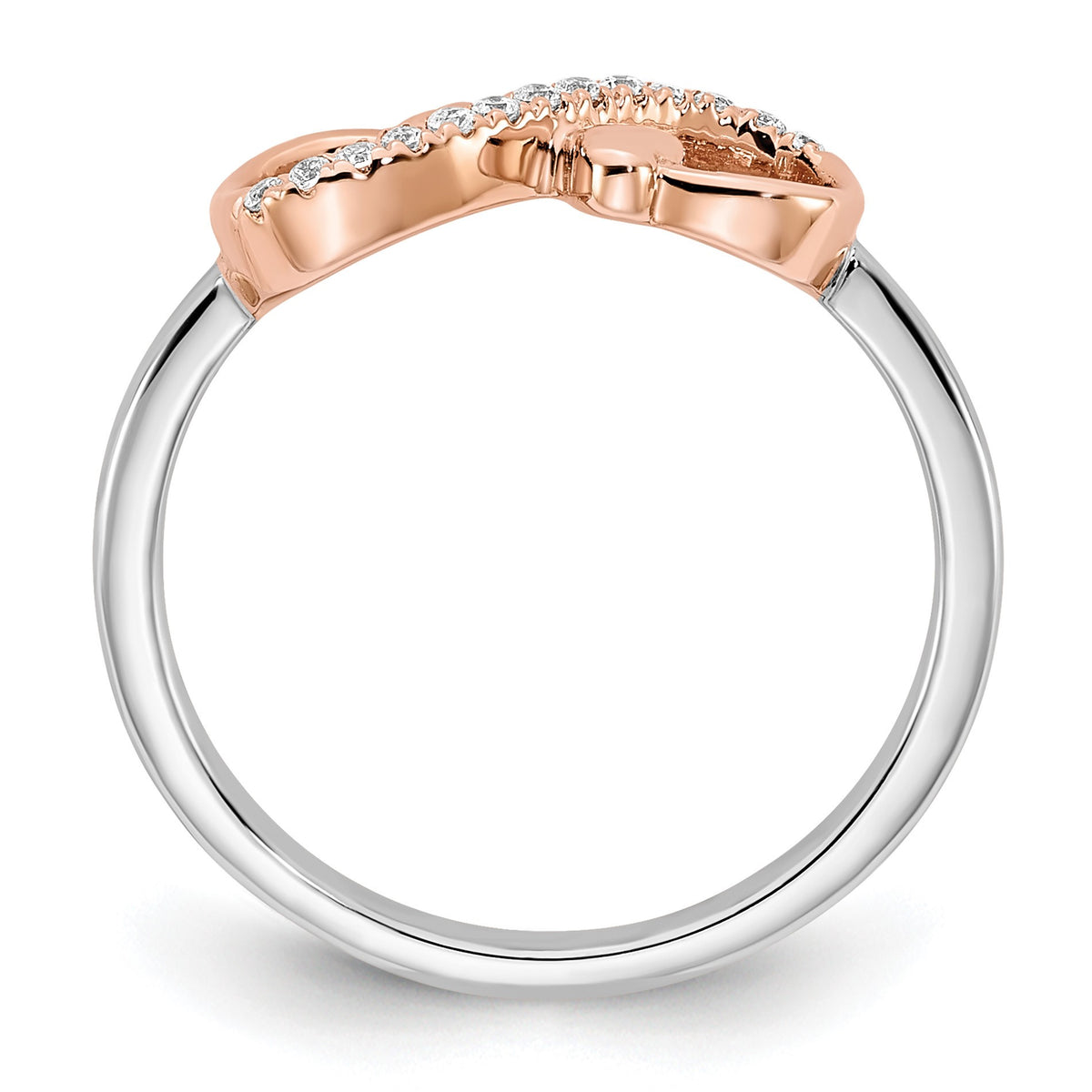 14k Two-tone White and Rose Polished Infinity Hearts 1/15 carat Diamond Ring