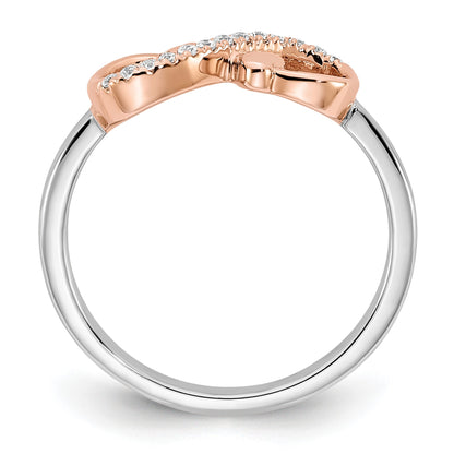 14k Two-tone White and Rose Polished Infinity Hearts 1/15 carat Diamond Ring