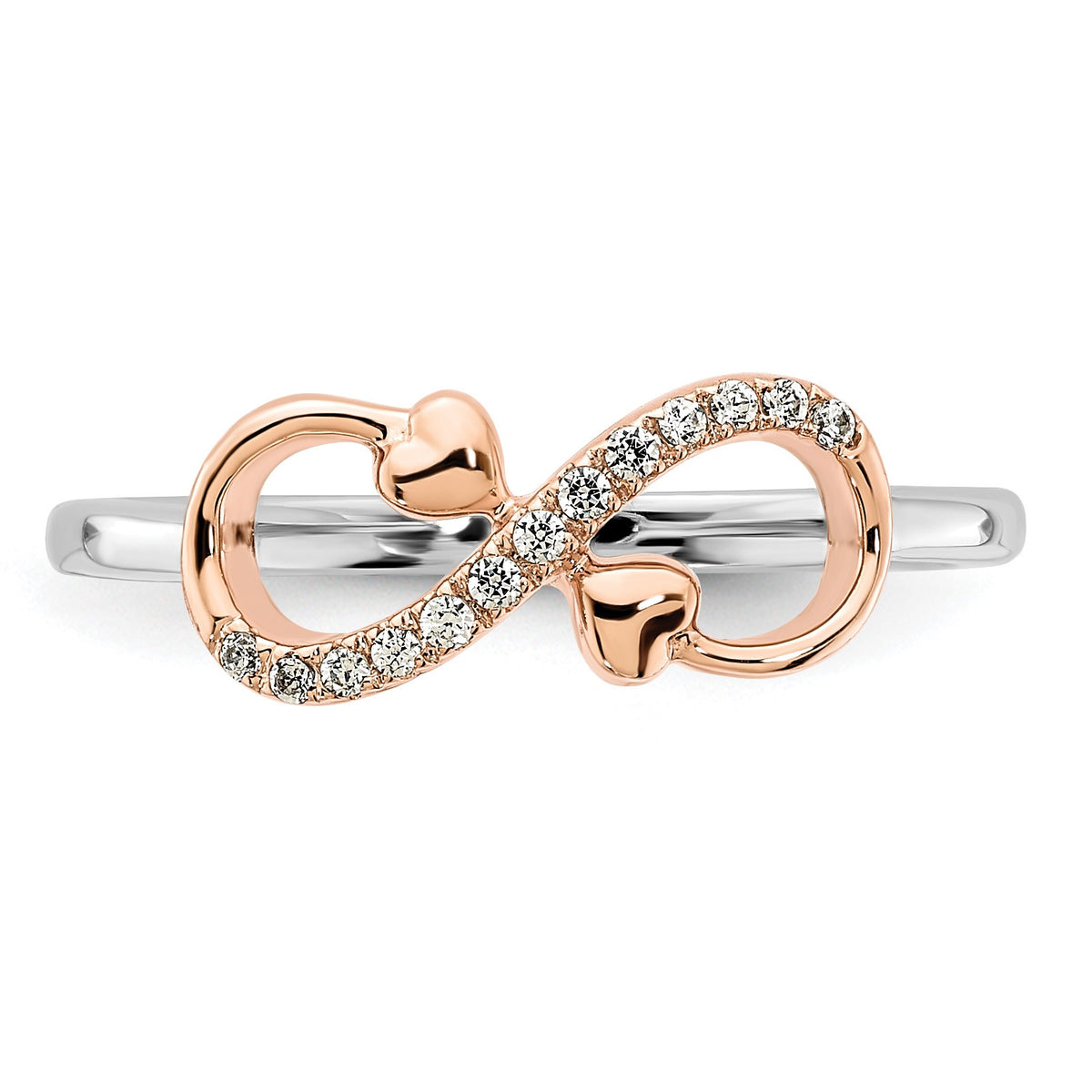 14k Two-tone White and Rose Polished Infinity Hearts 1/15 carat Diamond Ring