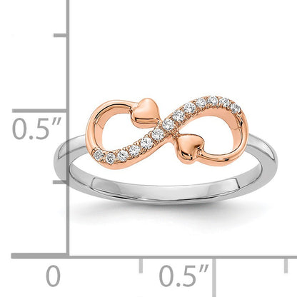 14k Two-tone White and Rose Polished Infinity Hearts 1/15 carat Diamond Ring