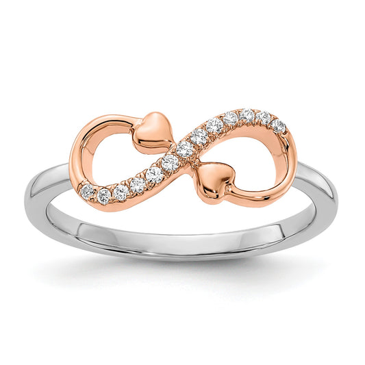 14k Two-tone White and Rose Polished Infinity Hearts 1/15 carat Diamond Ring