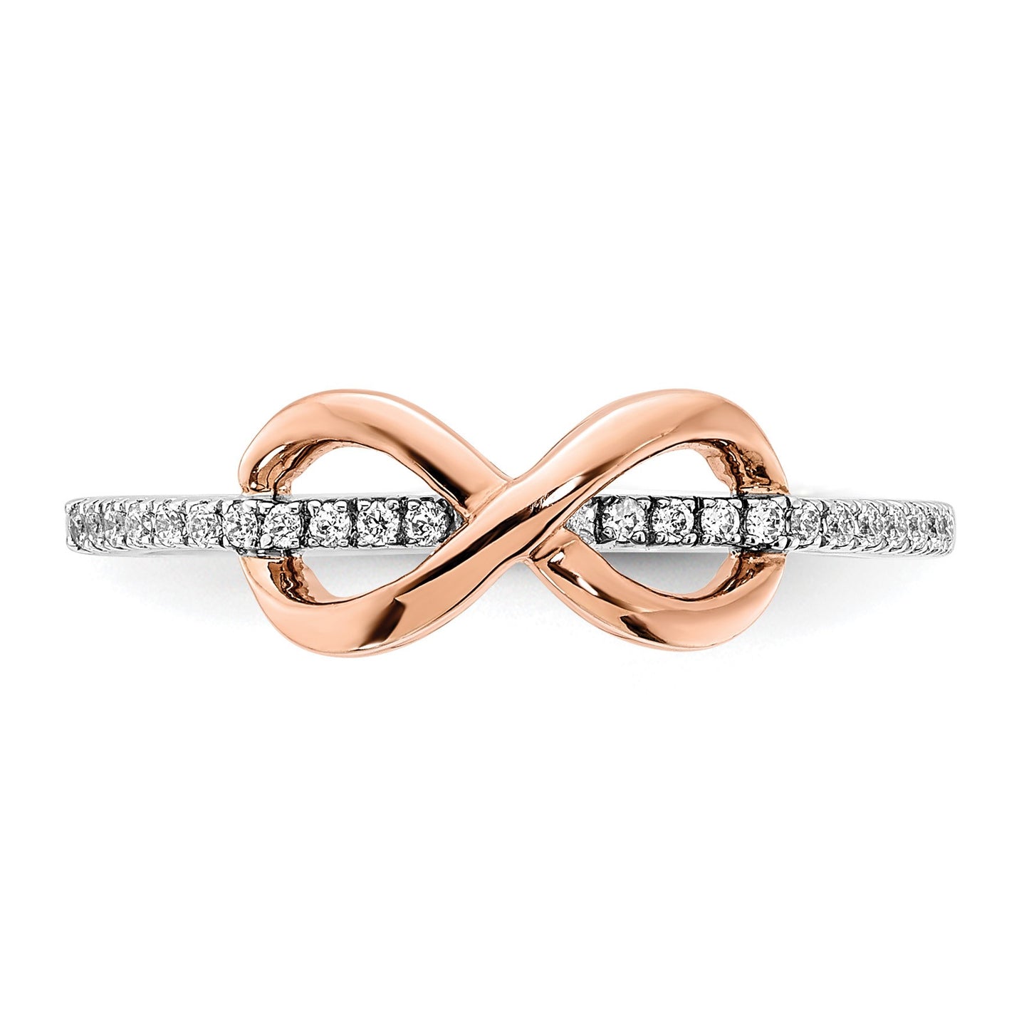 14k Two-tone White and Rose Polished Infinity 1/10 carat Diamond Ring