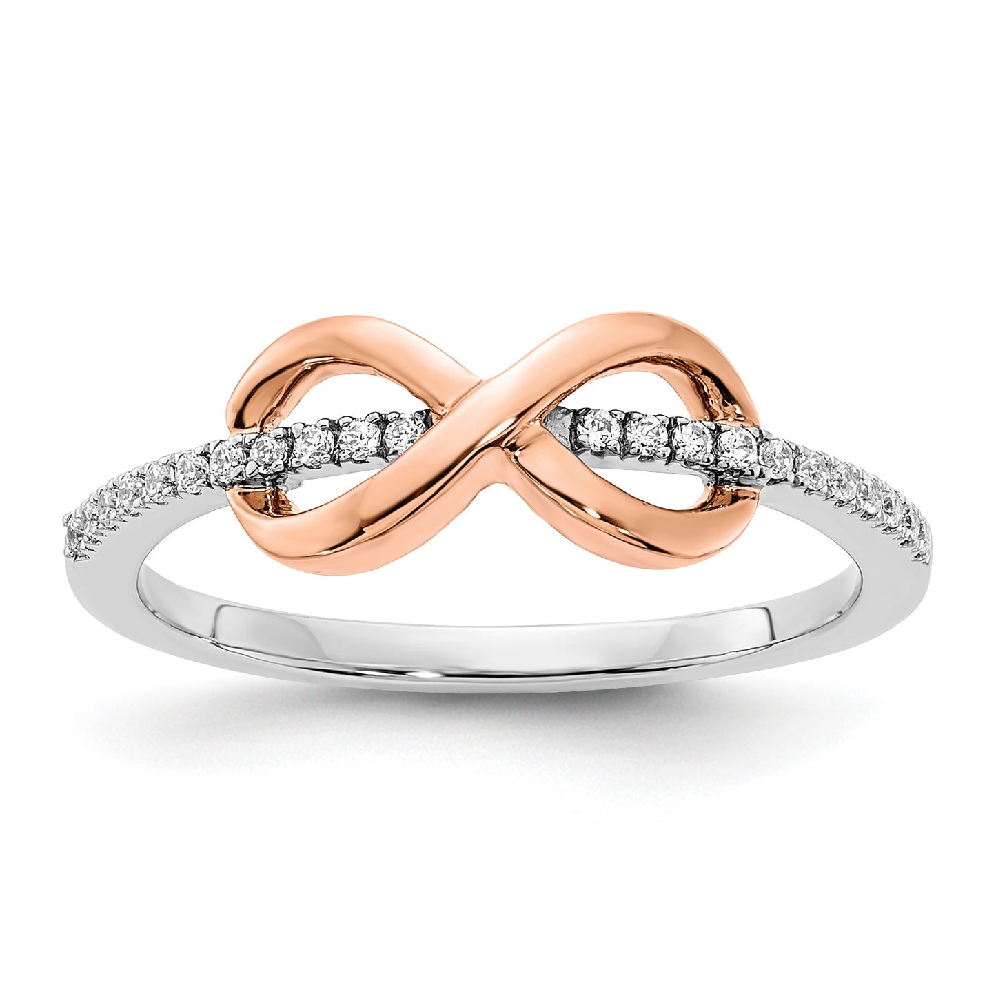 14k Two-tone White and Rose Polished Infinity 1/10 carat Diamond Ring