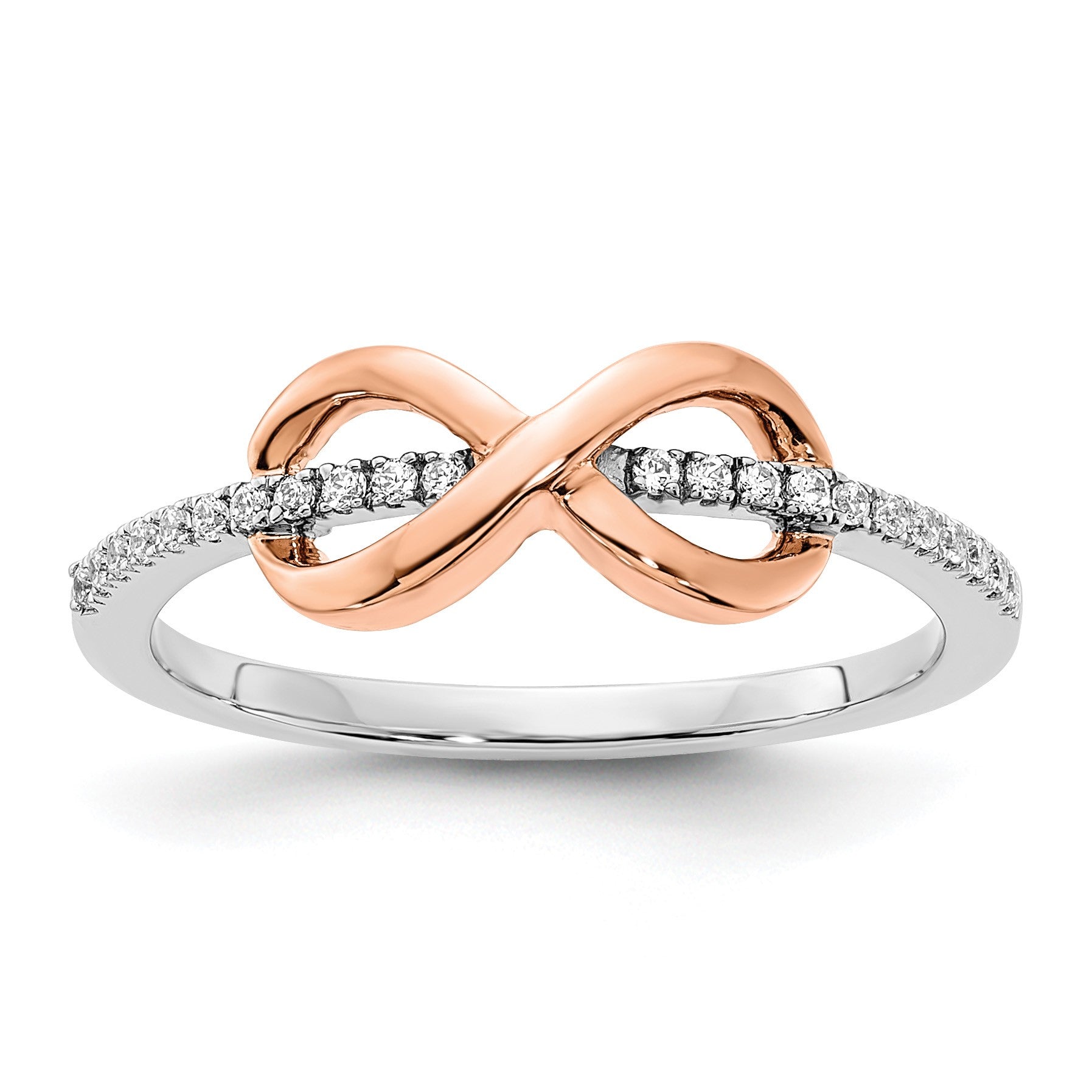 14k Two-tone White and Rose Polished Infinity 1/10 carat Diamond Ring