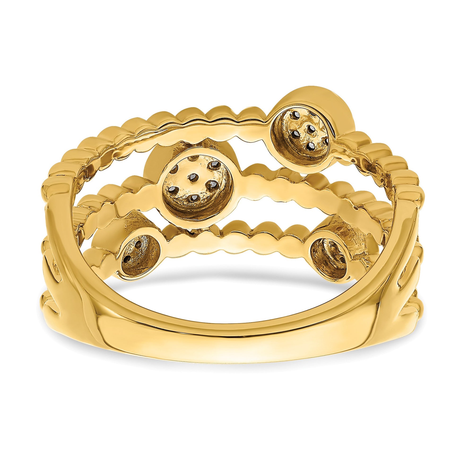 14k Polished 1/8 carat Diamond Pave Circles Multi-band Ring