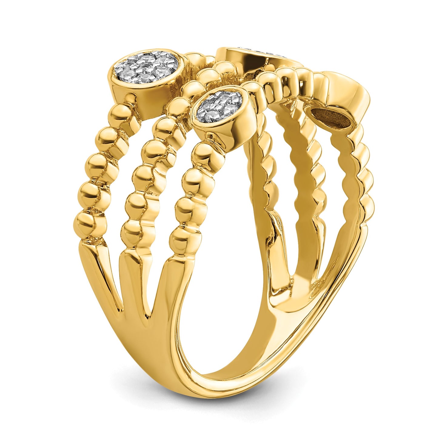 14k Polished 1/8 carat Diamond Pave Circles Multi-band Ring