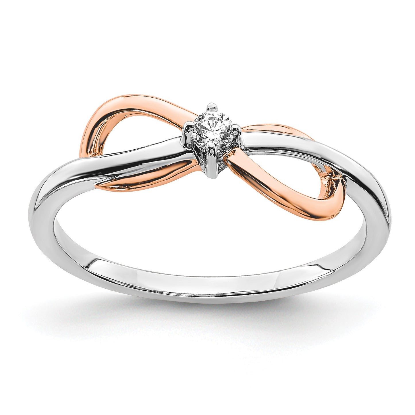 14k Two-tone White and Rose Polished Infinity 1/20 carat Diamond Ring