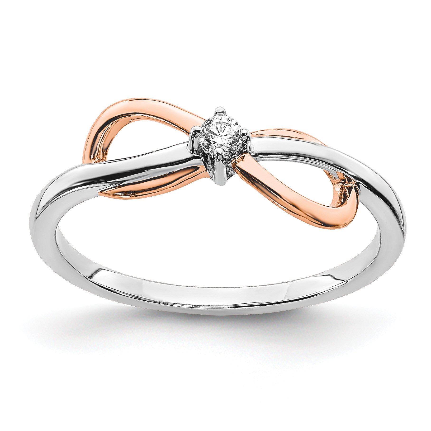 14k Two-tone White and Rose Polished Infinity 1/20 carat Diamond Ring