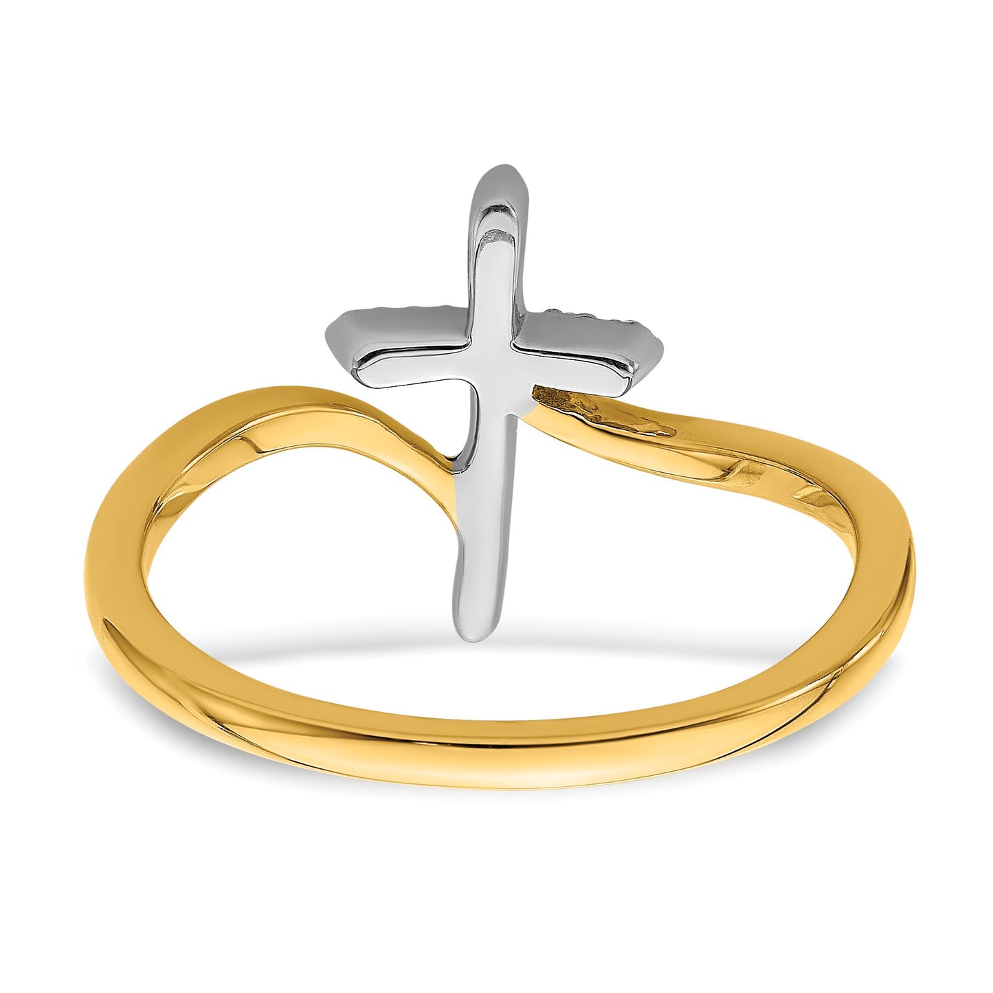 14k Two-tone Polished 1/20 carat Diamond Cross Ring