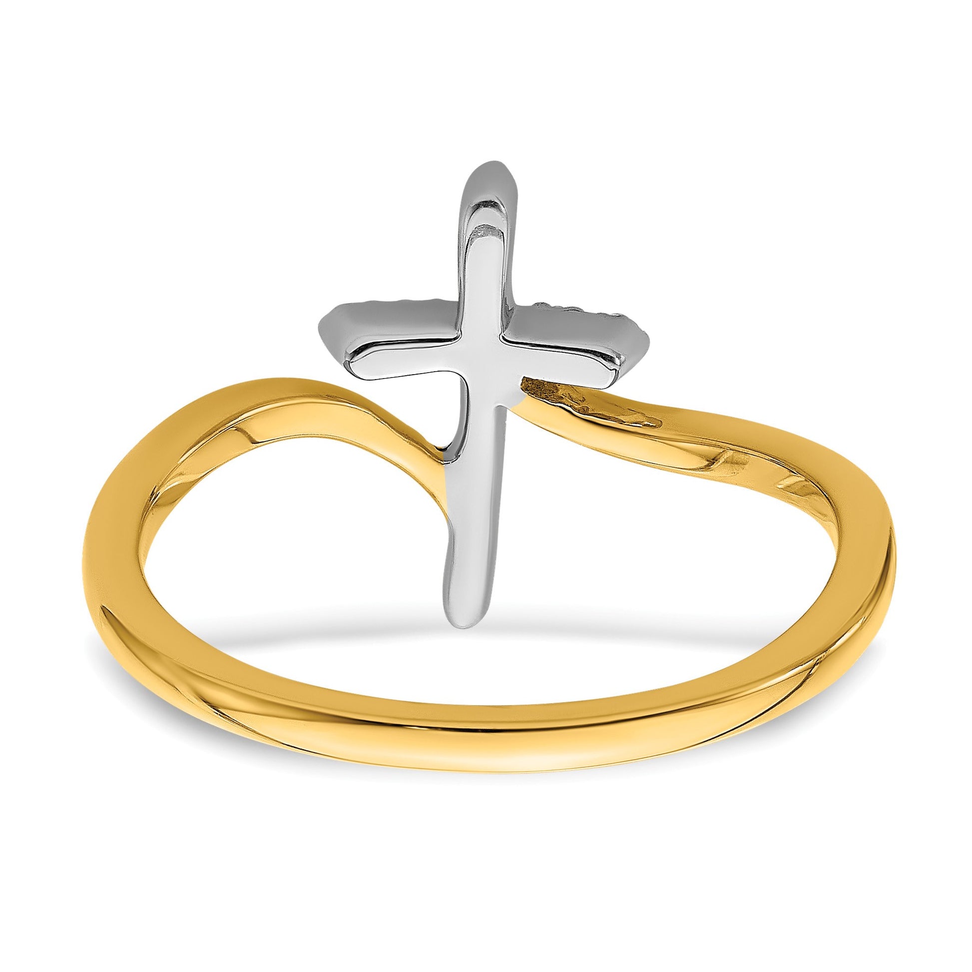 14k Two-tone Polished 1/20 carat Diamond Cross Ring